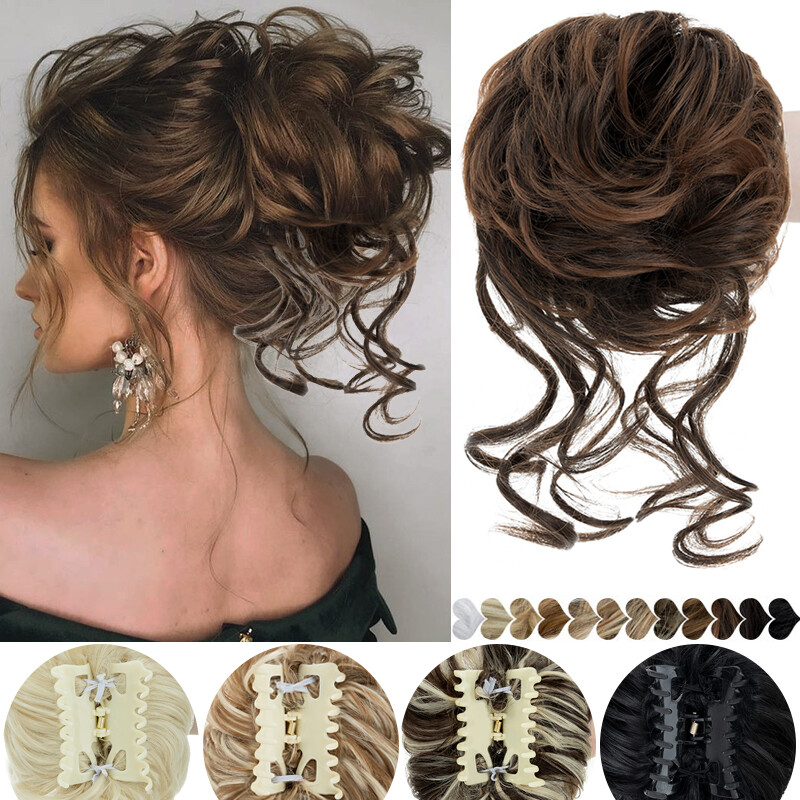 Real THICK Messy Curly Hair Bun Chignon Claw Clip Ponytail Scrunchie Extensions