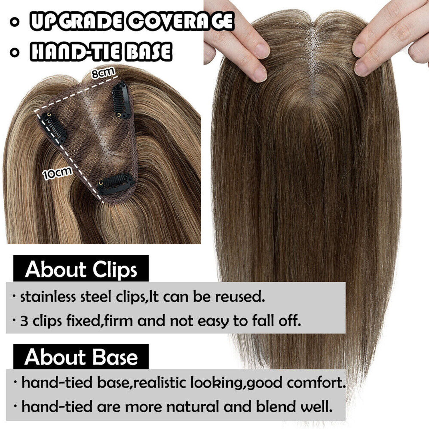 8*10in Lace 100% Real Human Hair Topper Women Clip In Part Top Toupee Hairpieces