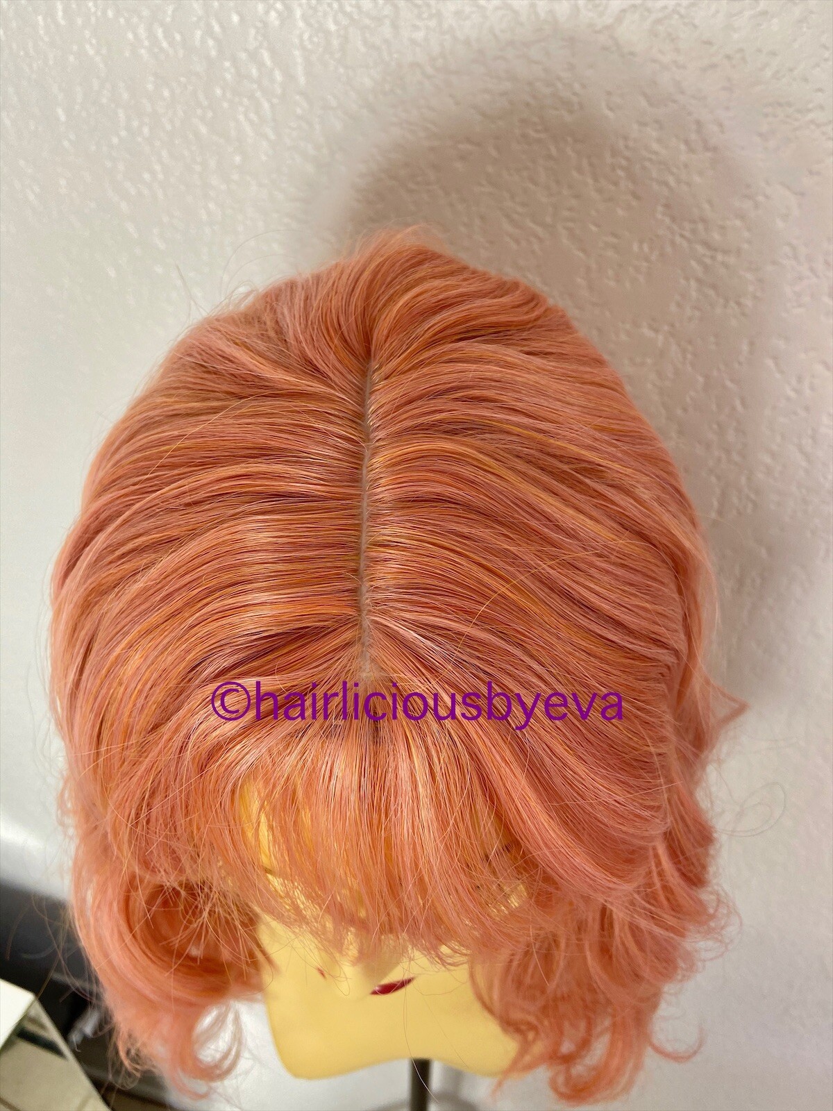 Pastel Rose Gold Pink Wig With Bangs Wavy 12 Inch Long Heat Resistance Ok