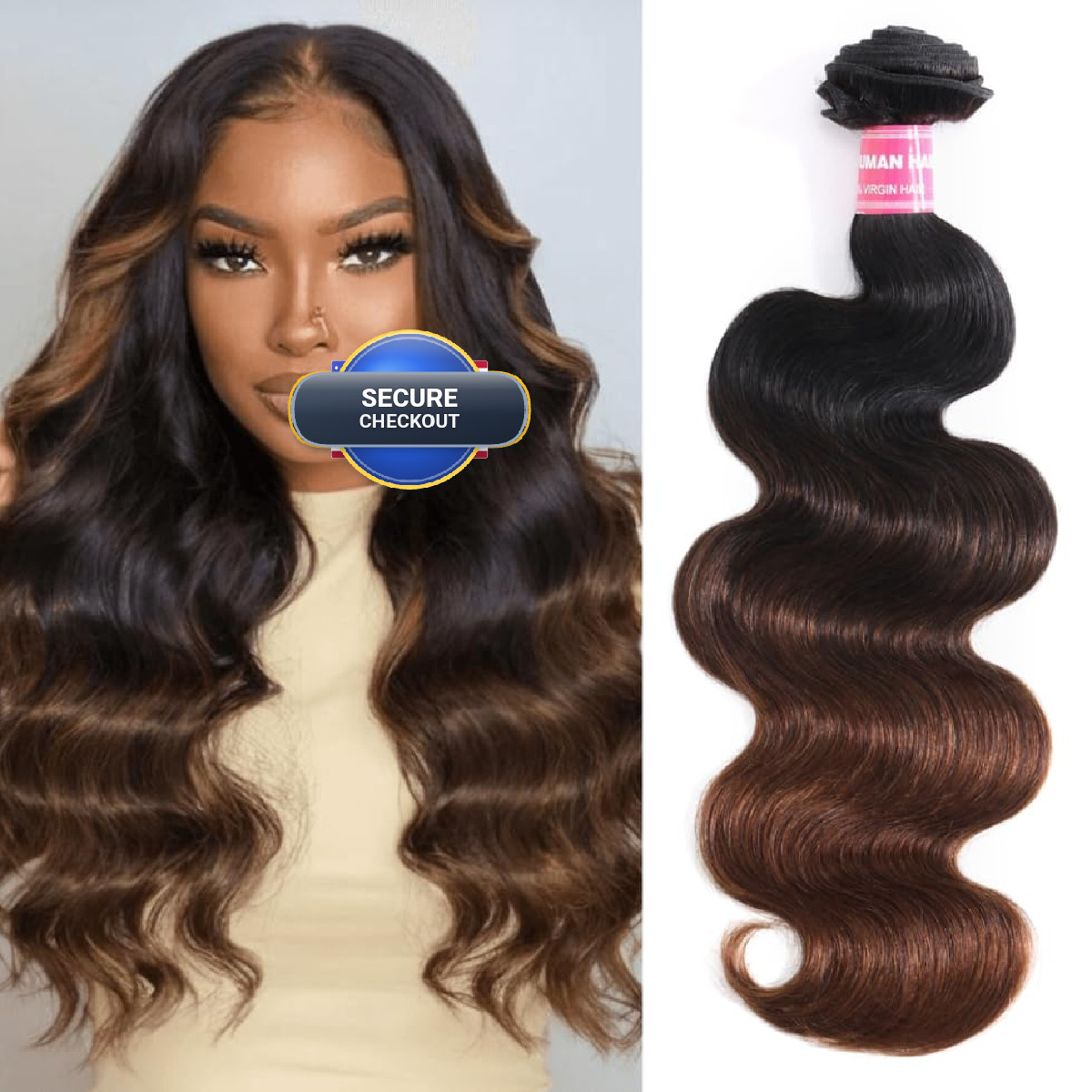 Unice Chestnut Brown Ombre Body Wave Human Hair Weave 1 Bundle 26 Inch