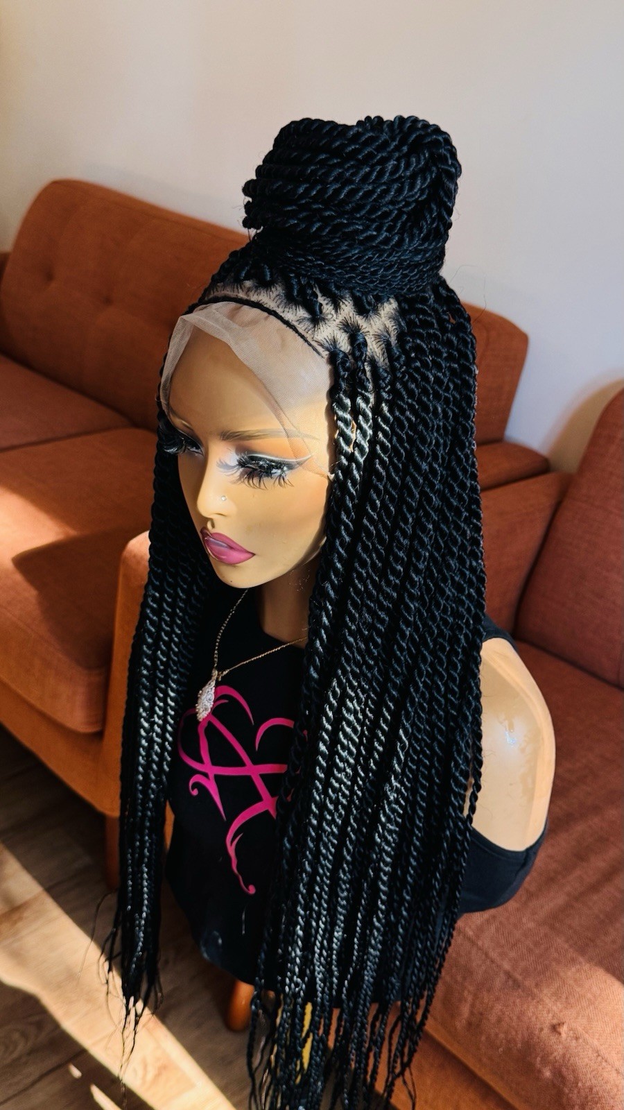 Braided Wig. Knotless Twist Braids. Full Lace with Baby Hair. Black