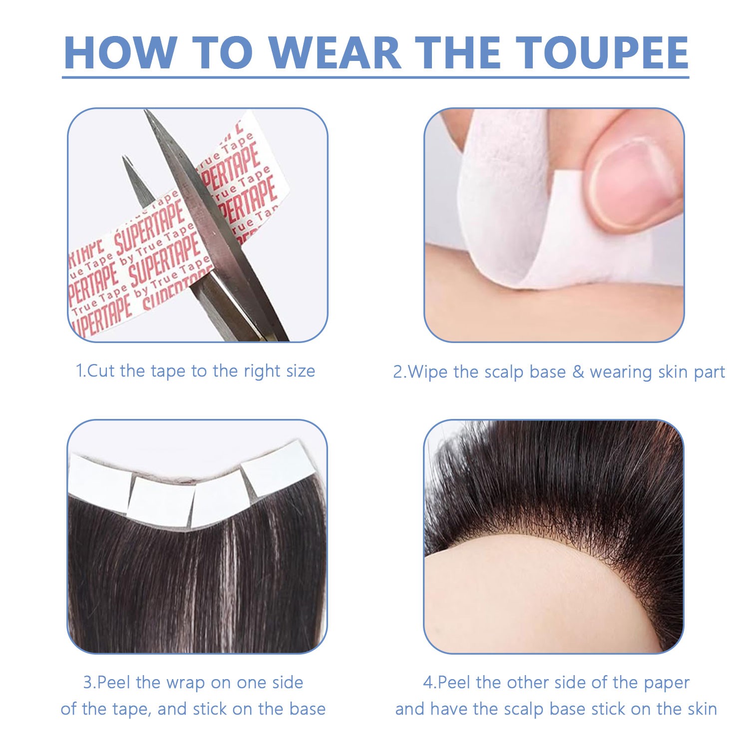100% Human Hair Replacement System Thin PU Skin Toupee Wig Hairpiece Women Men M