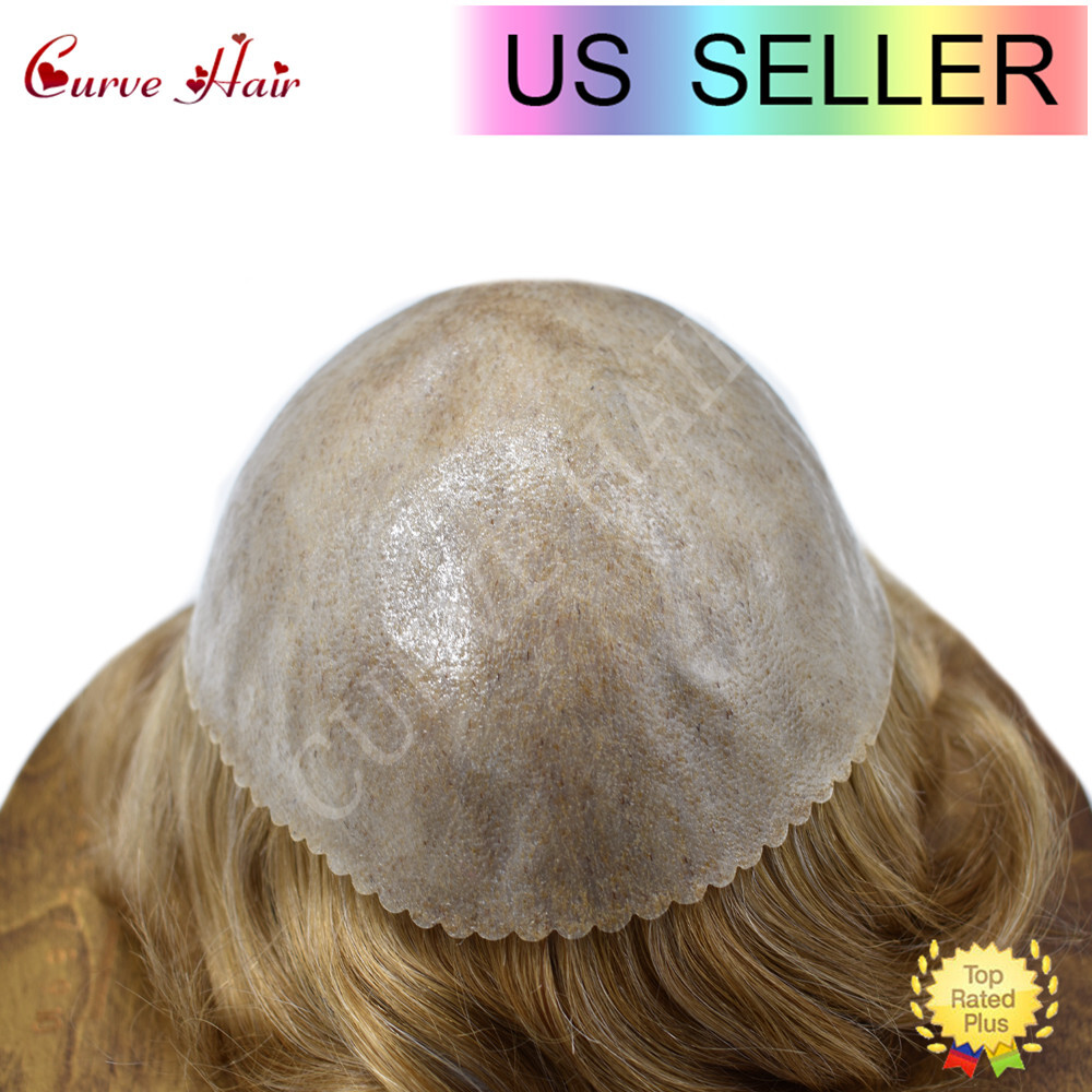 50+ Color Men Toupee Hair Replacement System Full Poly Thin Skin Human HairPiece
