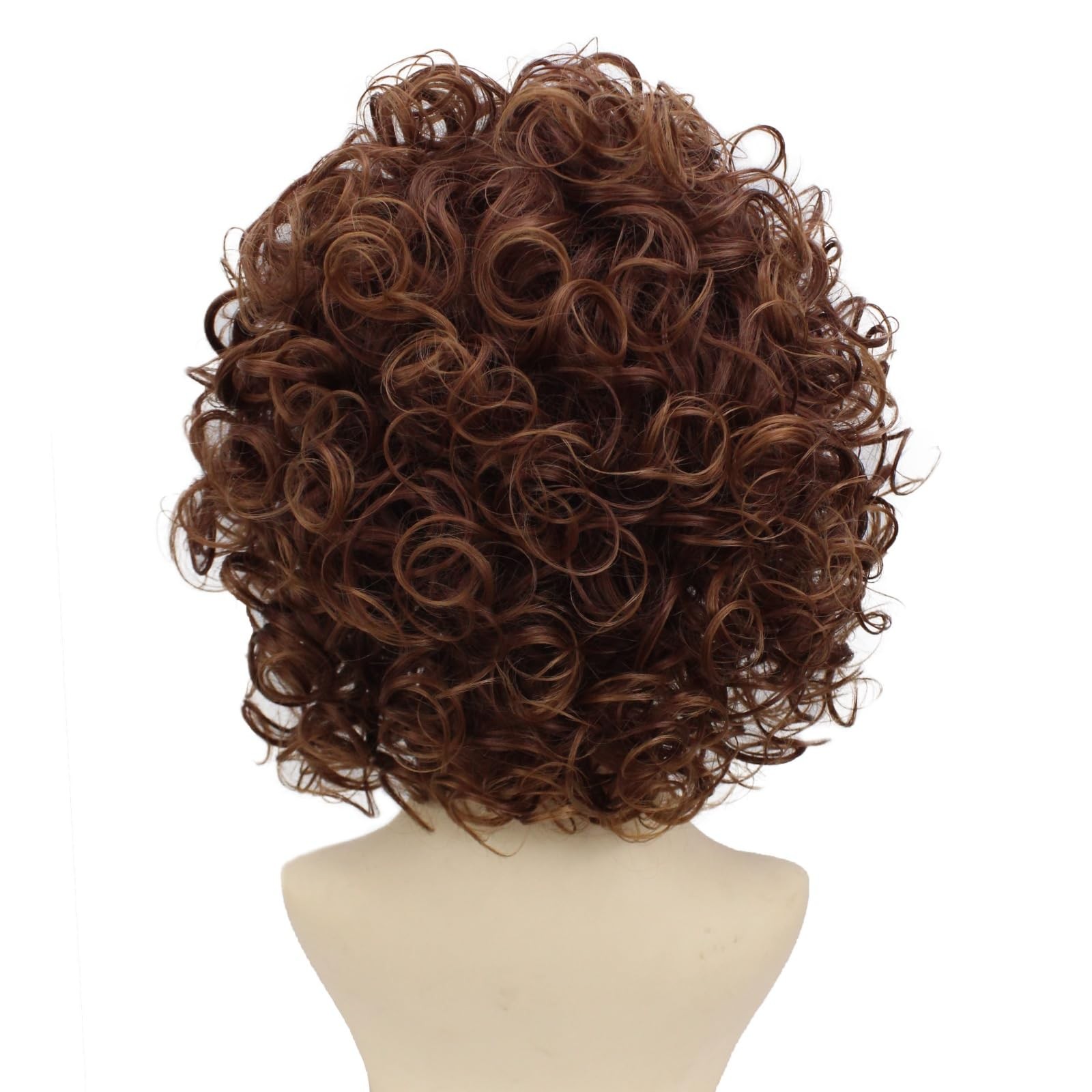 Curly Wigs Natural Synthetic Dark Auburn with Highlight Medium Auburn Hair (3…