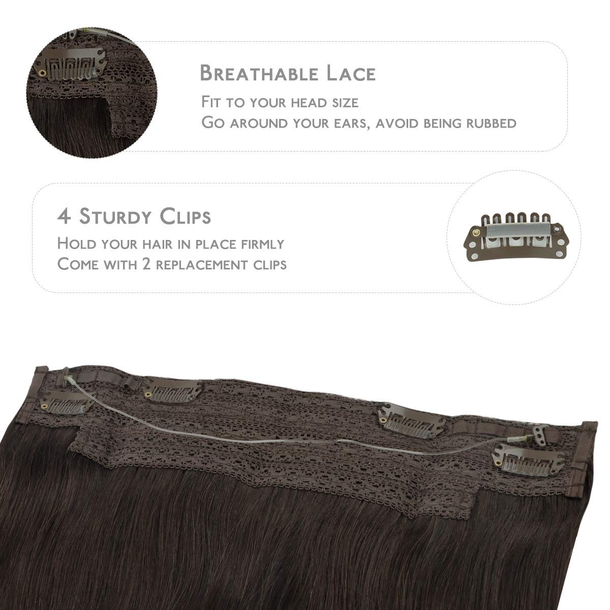 14 Inch Dark Brown Invisible Wire Hair Extensions for Natural Volume – 75g