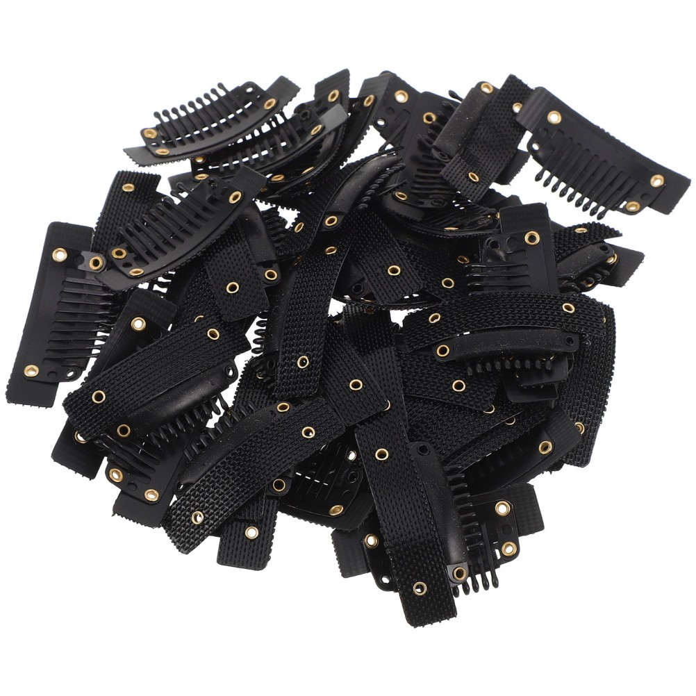 50Pcs Snap Hair Extension Clips for Wigs U Shaped Durable Reusable Black