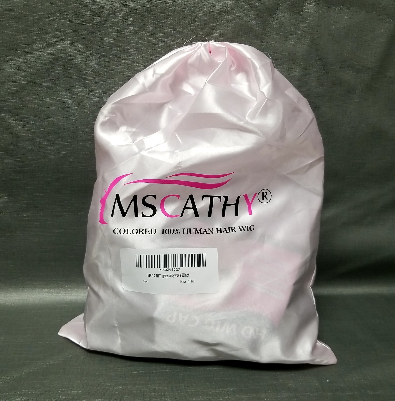 Mscathy 100% Human Hair Lace Front Wig Grey Body Waves 20″ w/Bag + Cap