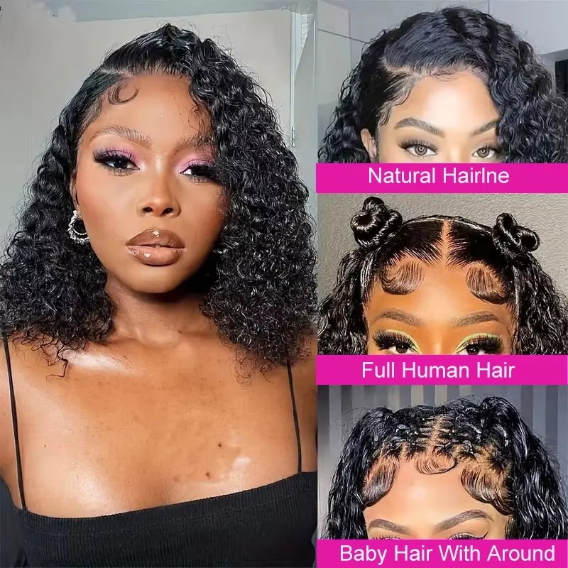 Brazilian Curly Short Bob 13×4 HD Lace Frontal Human Hair Deep Wave Front Wigs