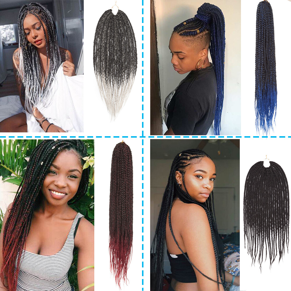 Pre-Braided Micro Box Braids Long Crochet 3X Braiding Hair Extensions for Woman