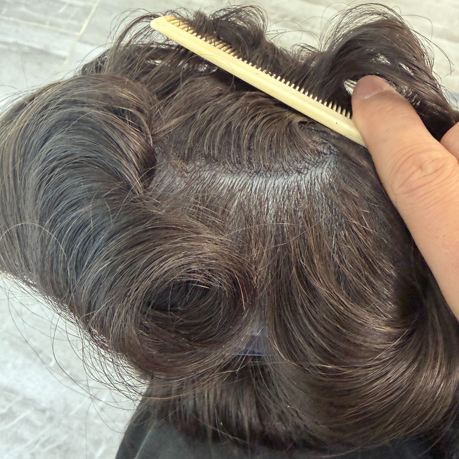 Injection Thin Skin 0.06-0.08mm Male Hair Prosthesis Real Natural Human Hair