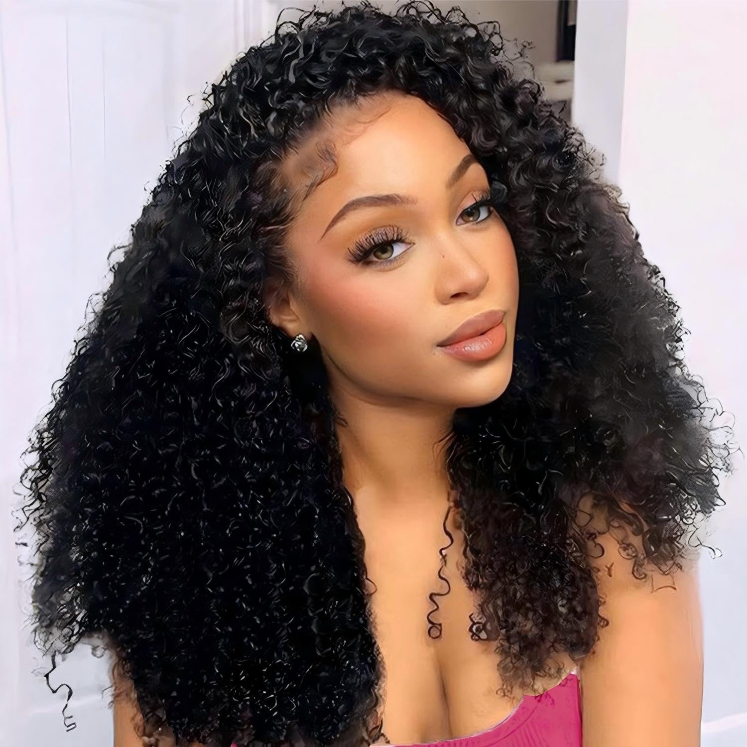 Kinky Curly Half Wig Human Hair Upgrade 3 In 1 Half Wig With Drawstring No Lace