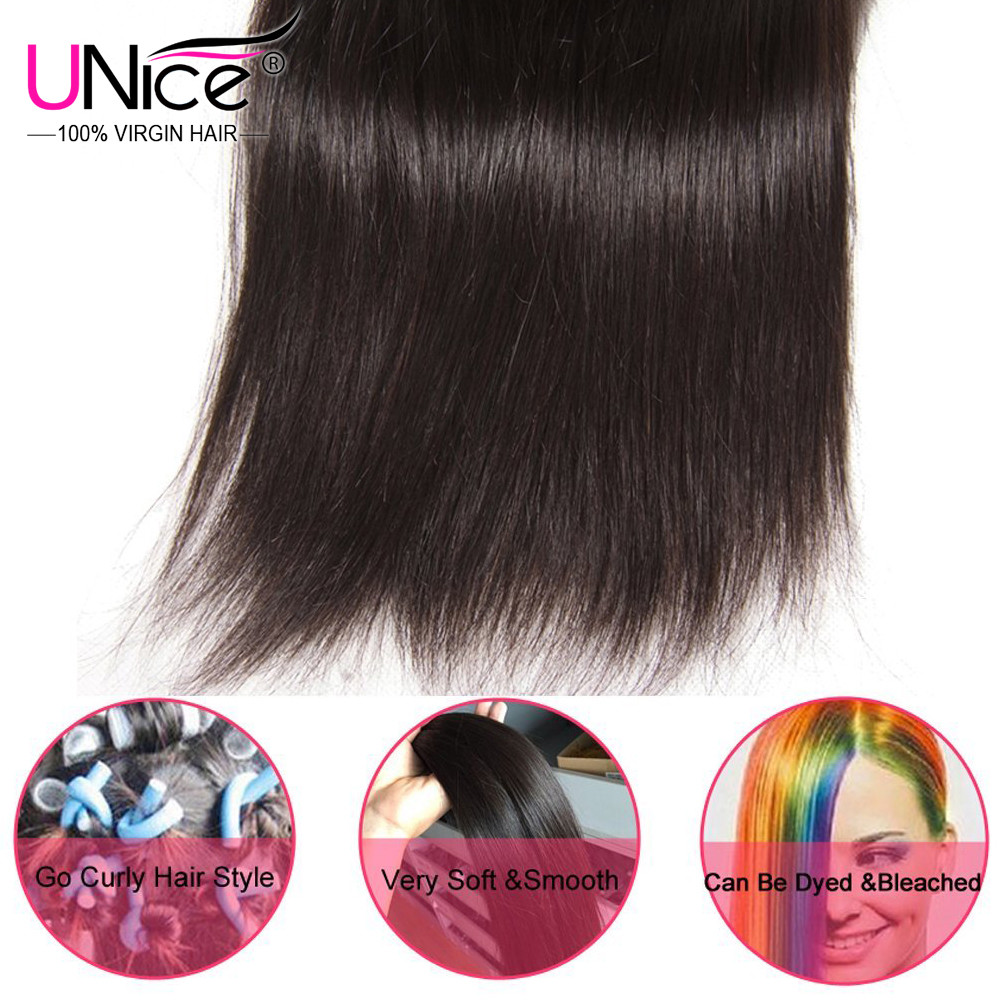 UNice Hair Indian Straight Human Hair Extensions 3 Bundles Virgin Hair Weaves US