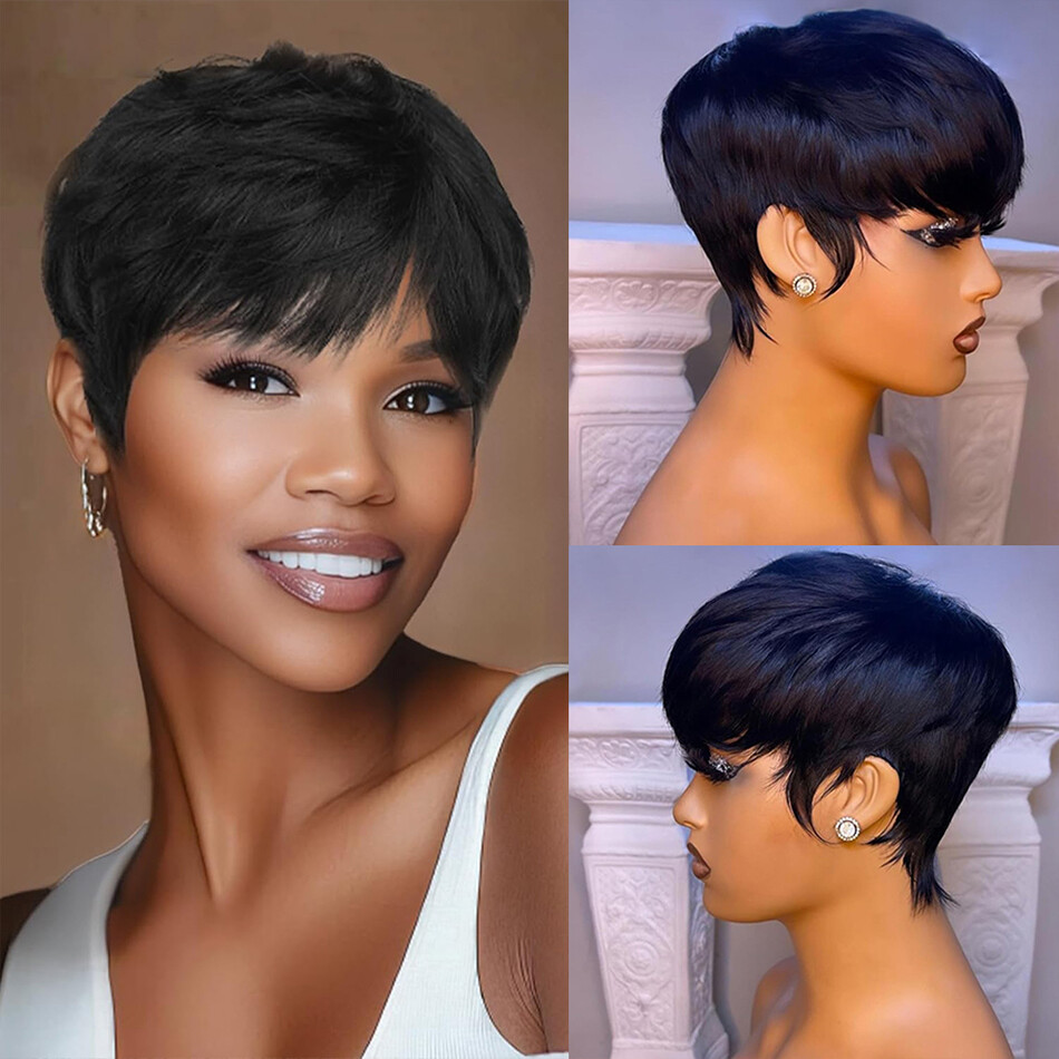 Human Hair Wigs Short Pixie Cut Wig For Black Women Machine Made Wigs