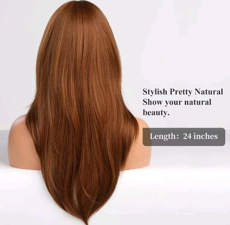Auburn Red Wig with Bangs Heat Resistant Natural Blended Hair