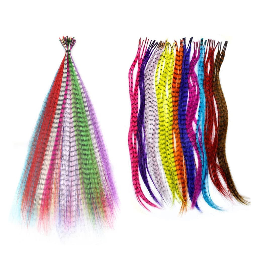 13Pcs Synthetic Feather Hair Extensions for Women 20Inch Hairpieces with 100Pcs