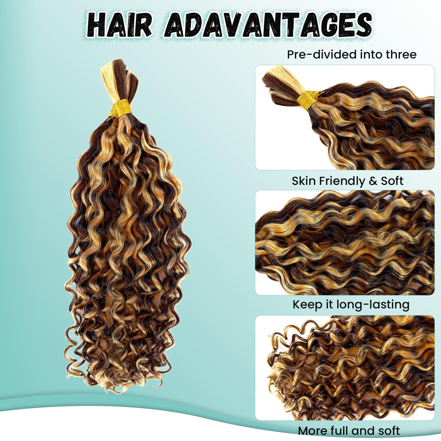 Ubetta Human Braiding Hair Deep Water Wave Bulk Human Hair 4/27 Wet And Wavy