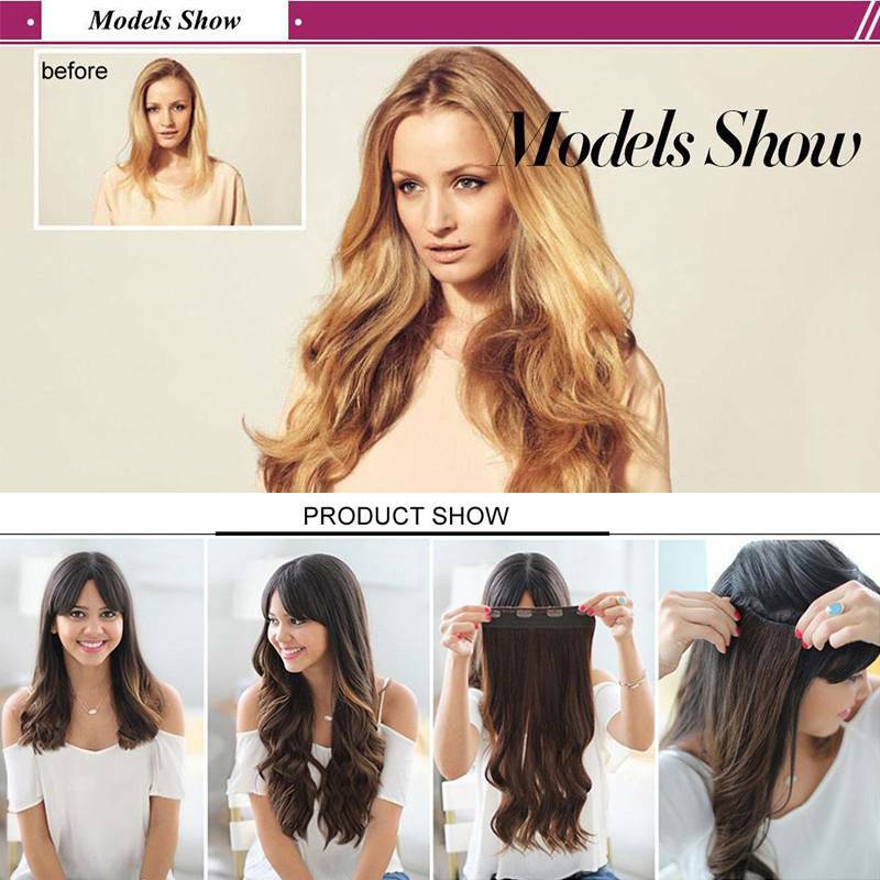 Soft Thick As Human Hair Synthetic 3/4 Full Head Clip In Hair Extension Black