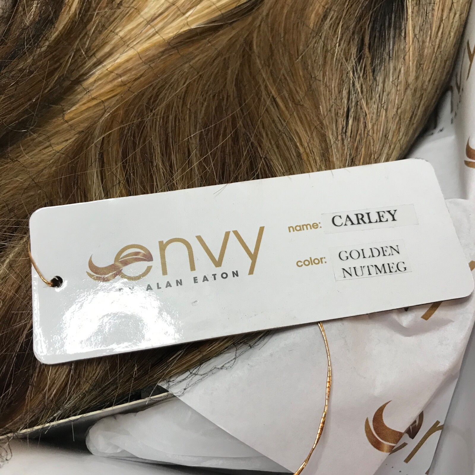 Envy Carley Monofilament Wig Short Bob Bangs Sleek Straight Golden Nutmeg Blonde