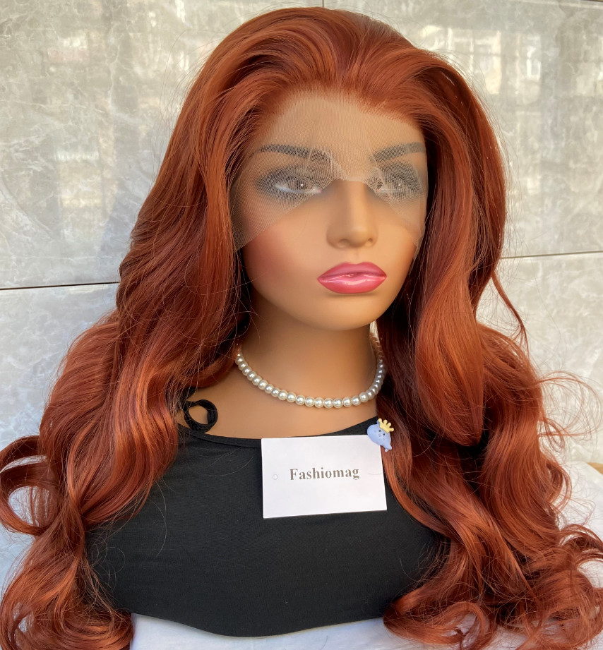 Copper Red Dark Auburn Lace Front Heat Resistant Fiber Free Part Wigs Women Soft