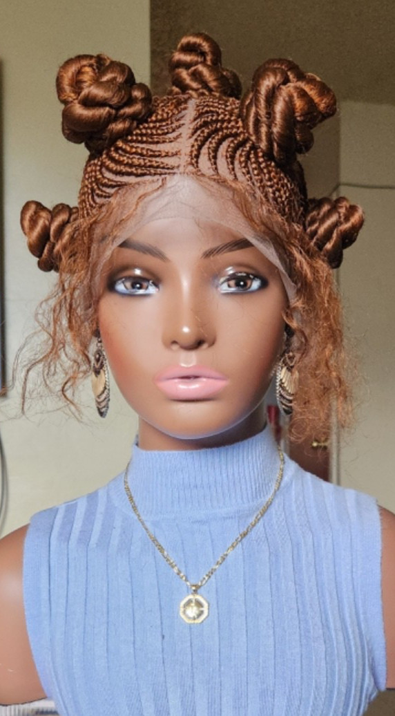 Handmade Bantu Knot Braided Full Lace Cornrow wig Brown