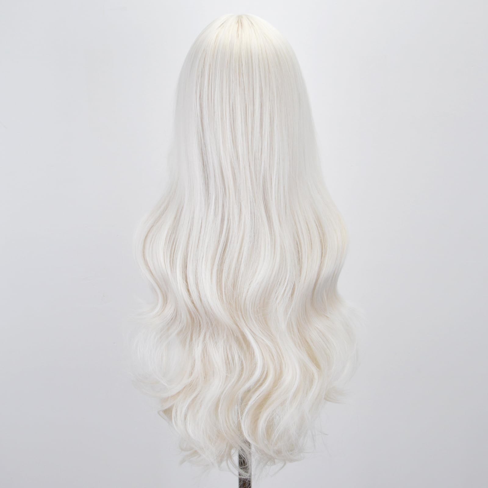 White Wig with Bangs for Women -26 Inch Long Wavy White Wigs Synthetic Heat R…