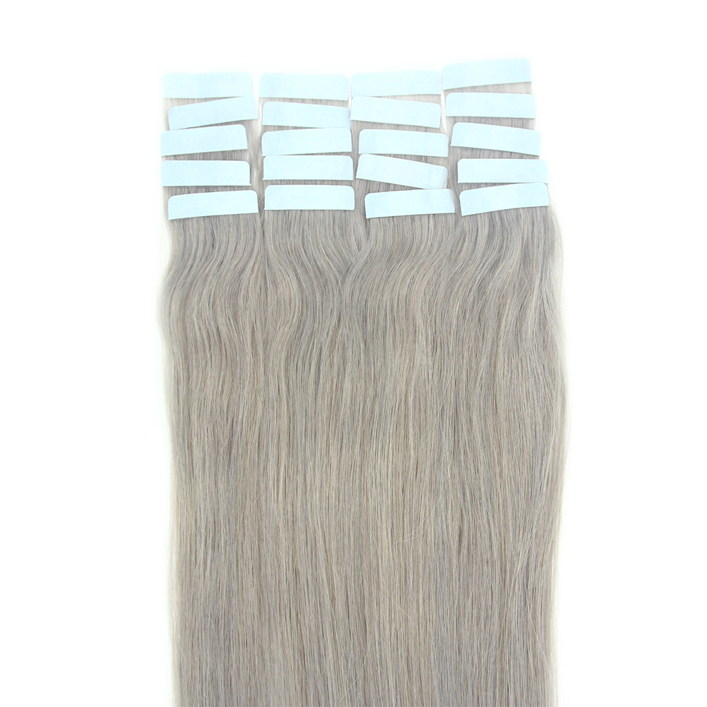 Invisible Seamless Tape in Skin Weft 100% Remy Human Hair Extensions Silver Gray