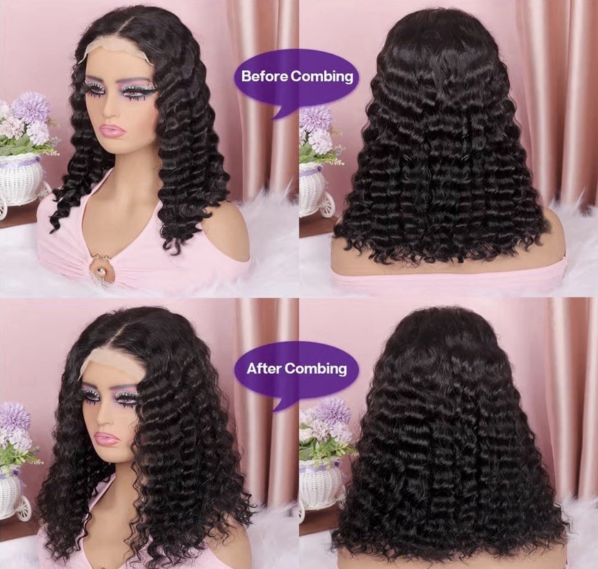 14 inch/Curly BOB Wig Human Hair 200 Density 5×5 HD Lace Closure Deep Wave Wigs