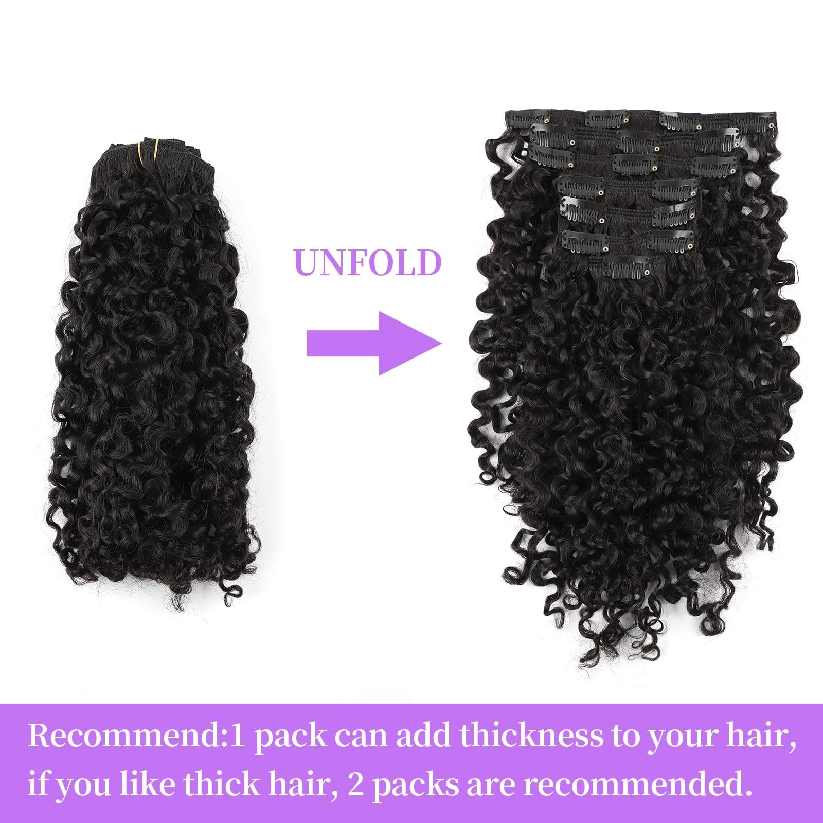 Curly Clip-In Hair Extensions – 22″ Natural Black, Thick & Soft, 120g, 7Pcs