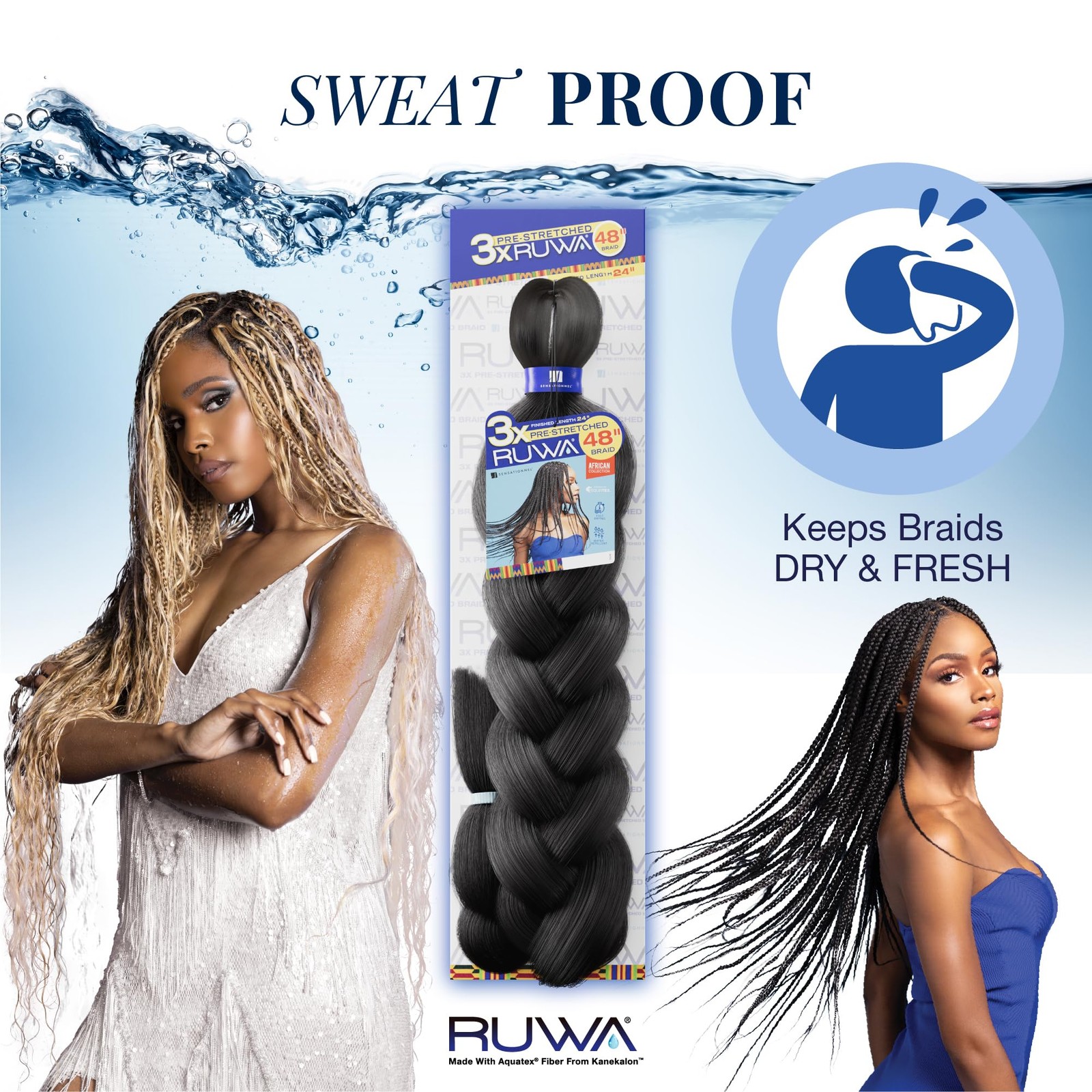 Sensationnel Ruwa Braiding Hair 3X 48 Inch 4 MEDBROWN Kanekalon 3 Pack