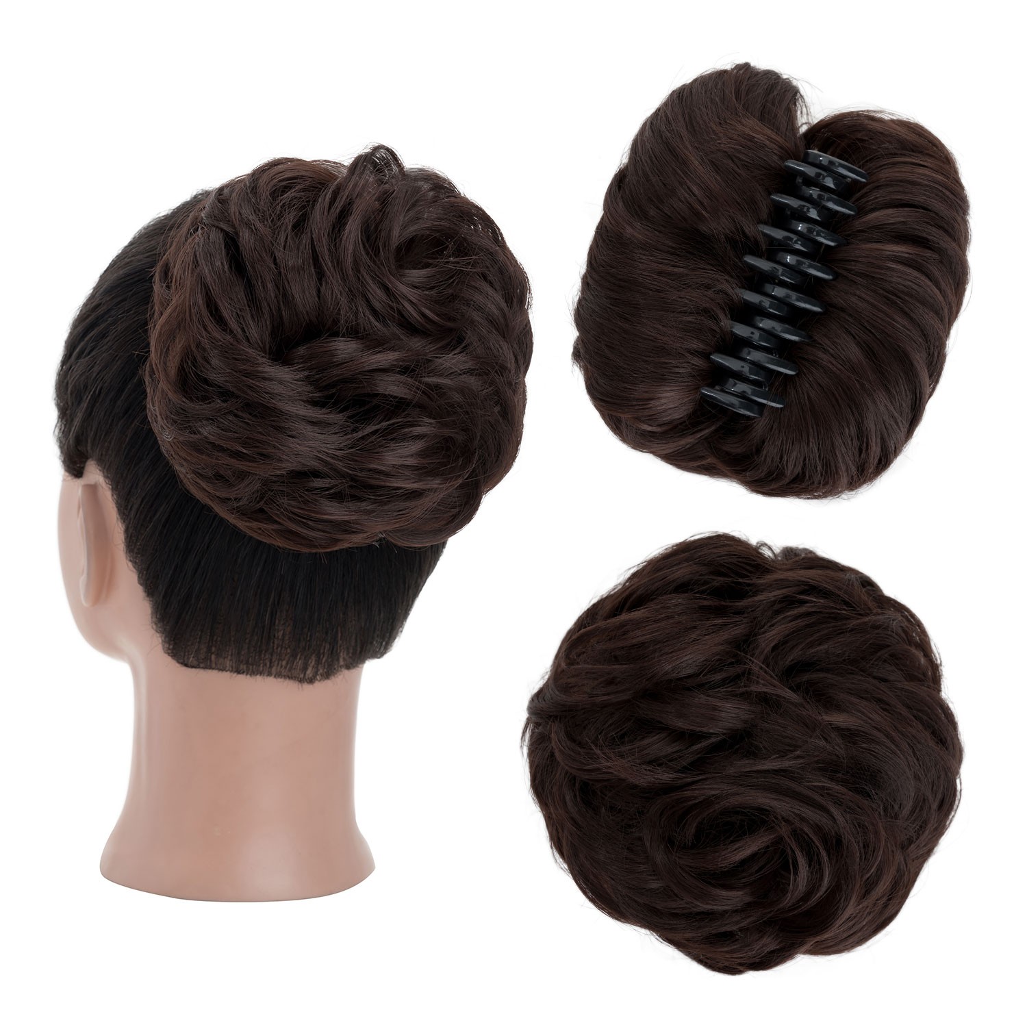 Real THICK Messy Curly Hair Bun AS Human Claw Clip Ponytail Scrunchie Extensions