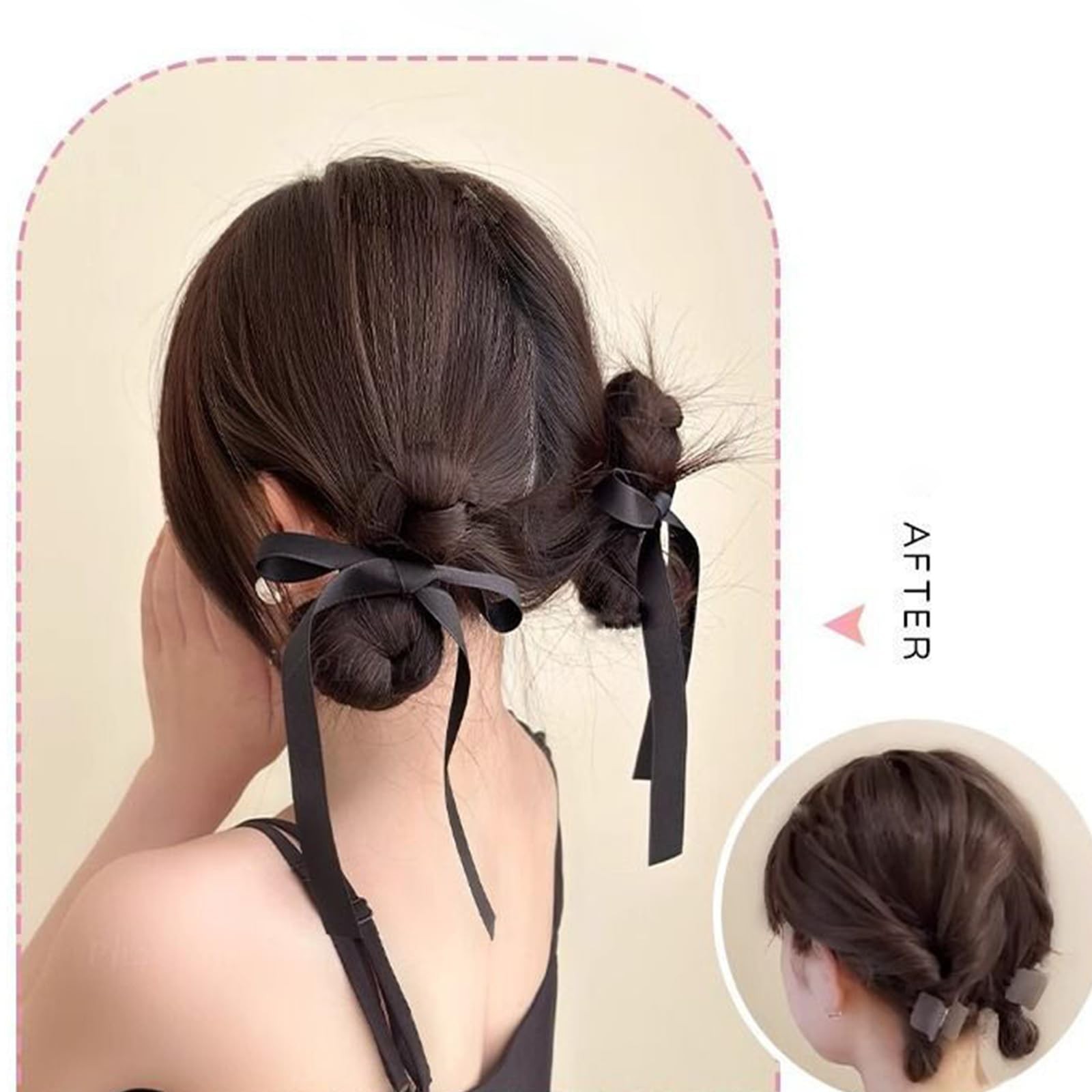 Space Buns Hair Extension Black Bow Braid Bun Synthetic 2,