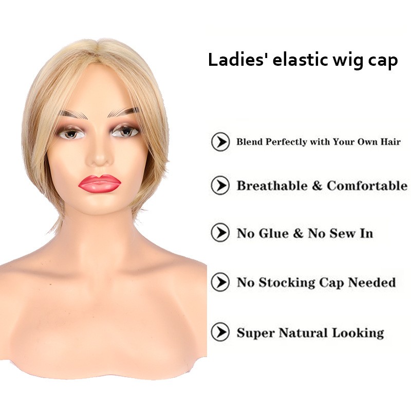 Light Blonde Short Straight Fluffy Synthetic Full Wig for Women Fashion Daily