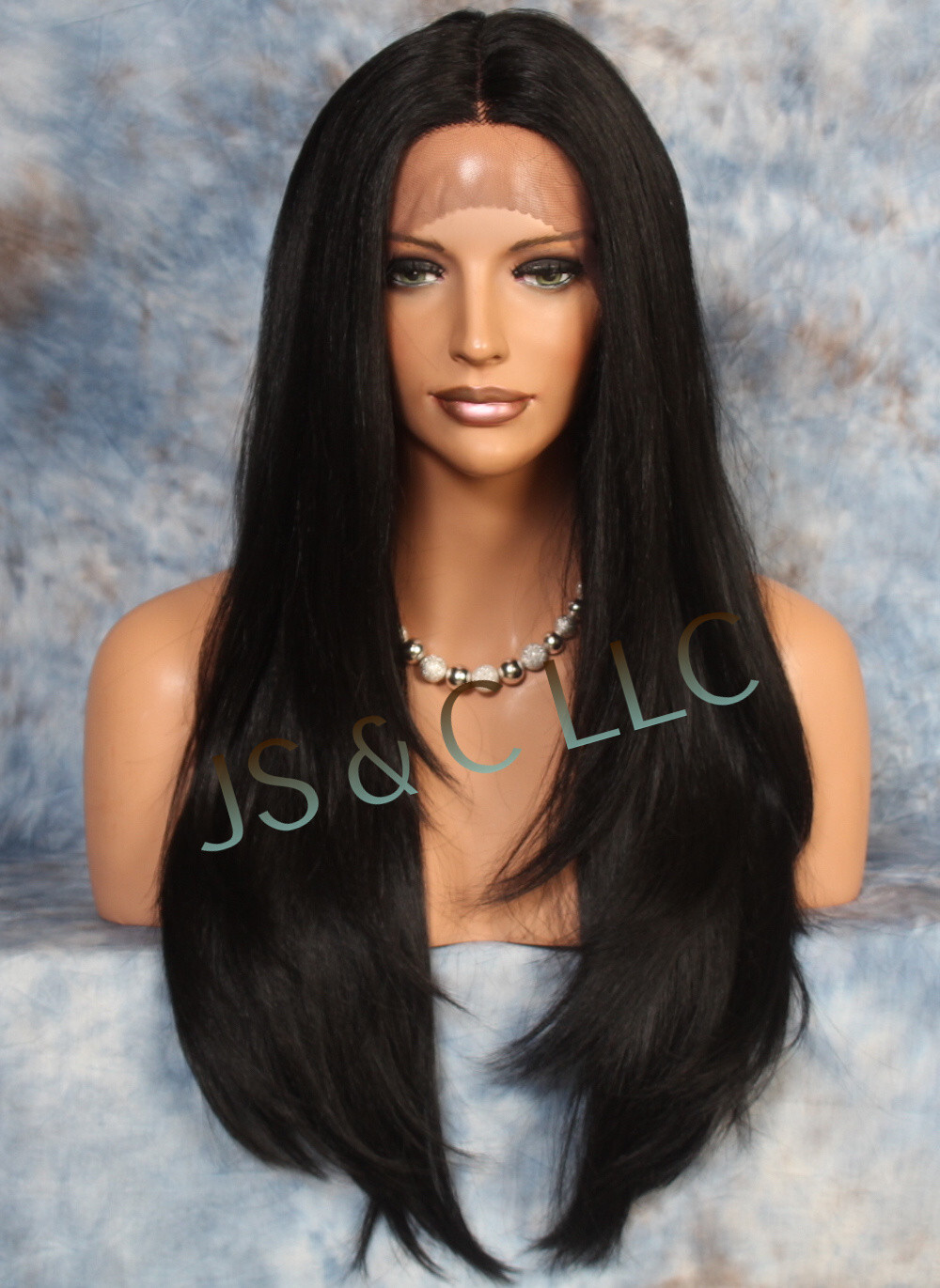Human hair Blend Hand Tied Monofilament Full LACE FRONT WIG Off Black 1B JSLY