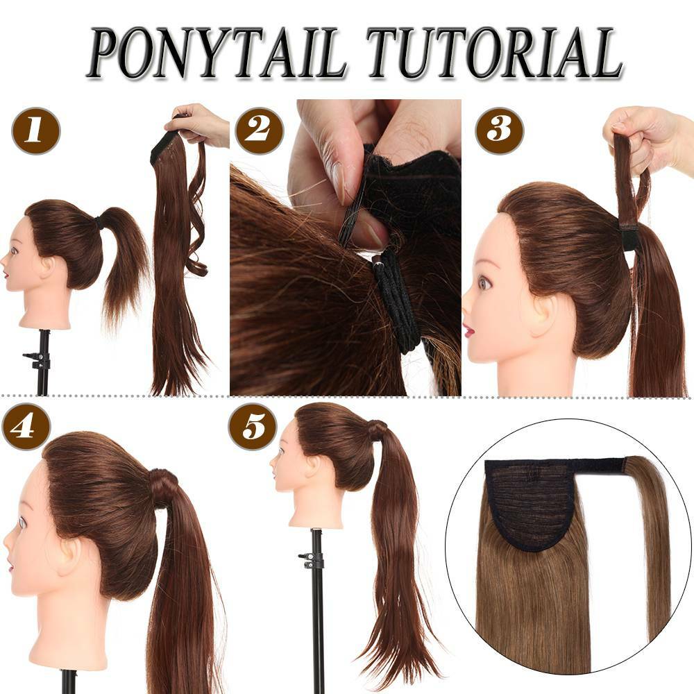 THICK Ponytail Clip in Human Hair Extensions Wrap Around Body Wave Hairpiece US