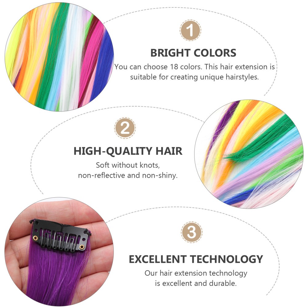 18Pcs Reusable One Piece Hair Extension Clips Colorful Hair Pieces for Party Use