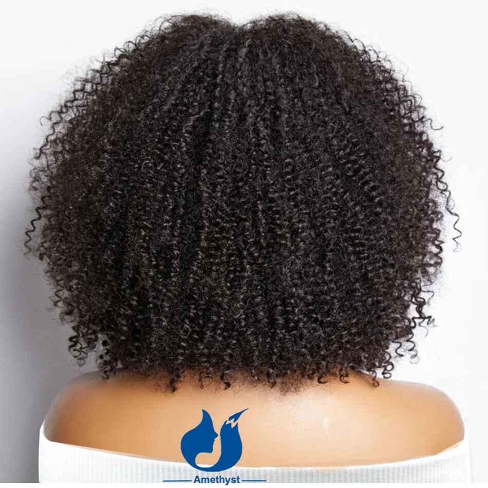 250% Afro Kinky Curly Human Hair Wig With Bangs Scalp Top Full Machine Made Wigs