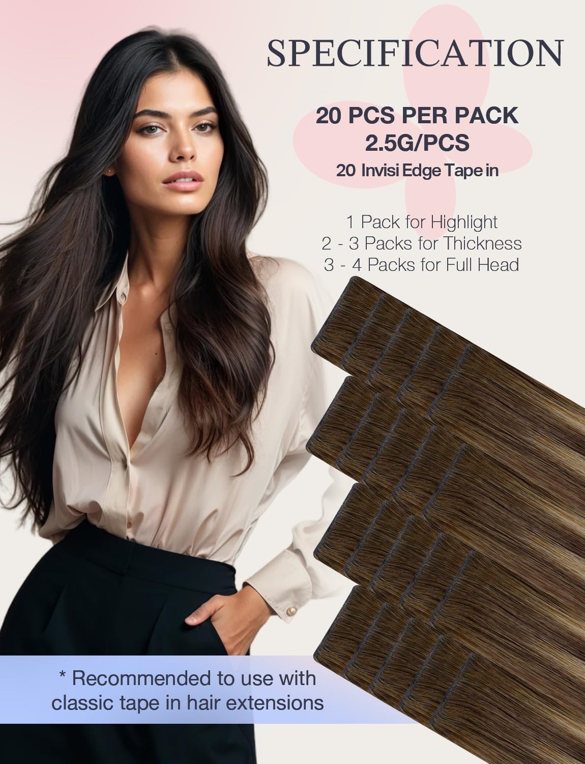 Doores Invisi Edge Tape In Hair Extensions Human Hair Chocolate Brown To