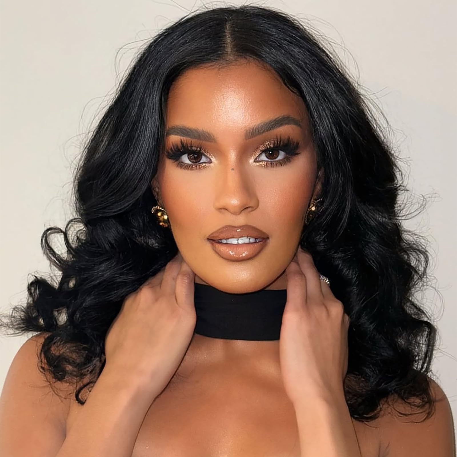 Wiger Short Wavy Wigs For Women Black Body Wave Hair Wig 16 Inch Middle Part