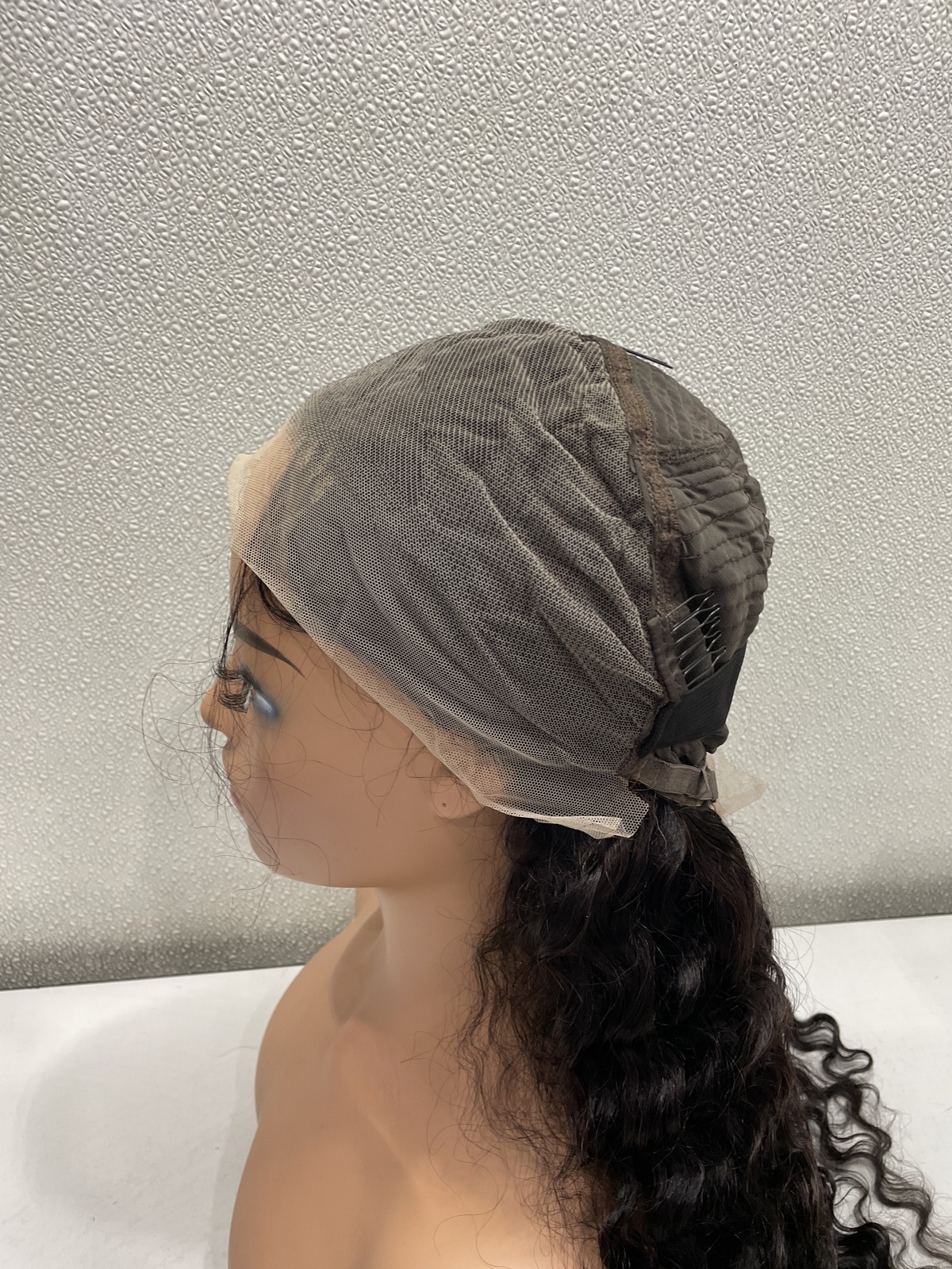 Natural Black Deep Wave Human Hair Blend 13×4 Lace Front 180% Density Wig, 26″