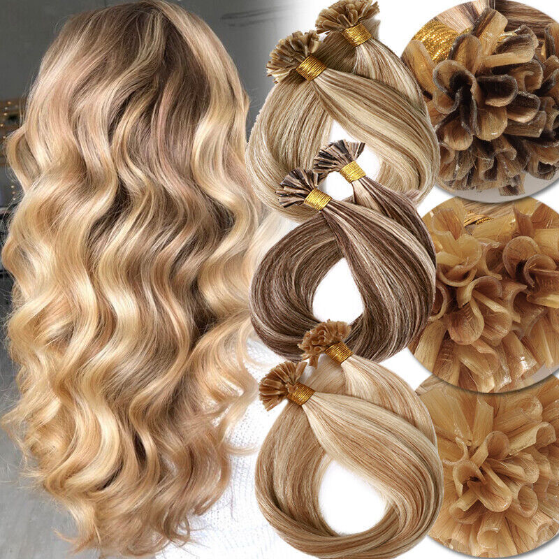 14-24in Nail U Tip 100% Remy Human Hair Extensions Hot Fusion Keratin Pre Bonded