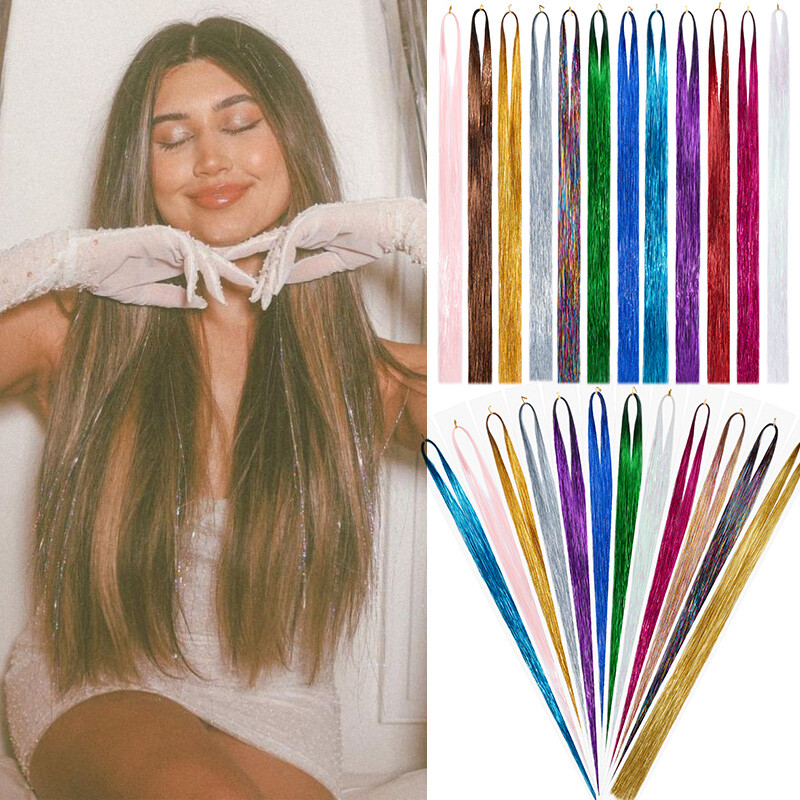 Hair Tinsel Kit Strands Twinkle 47 Inch 12 Colors 2400 Strands Fairy Hair Pink