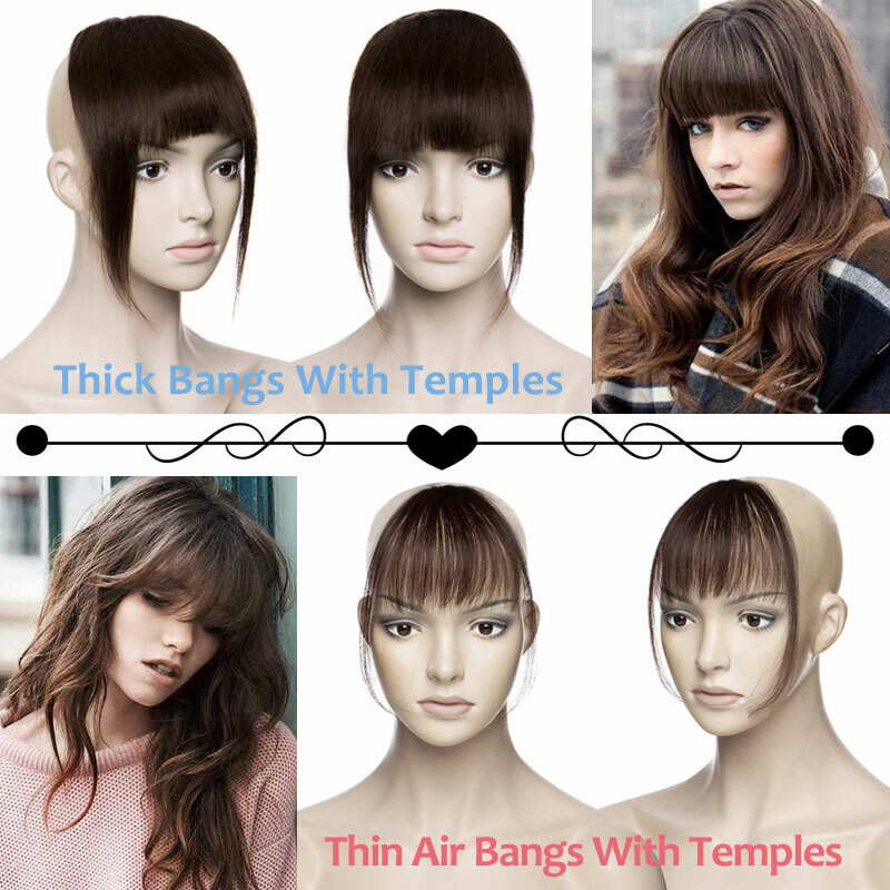 Thick/Thin Fringe Bangs 100% Remy Human Hair Extensions Clip In Hairpiece Brown