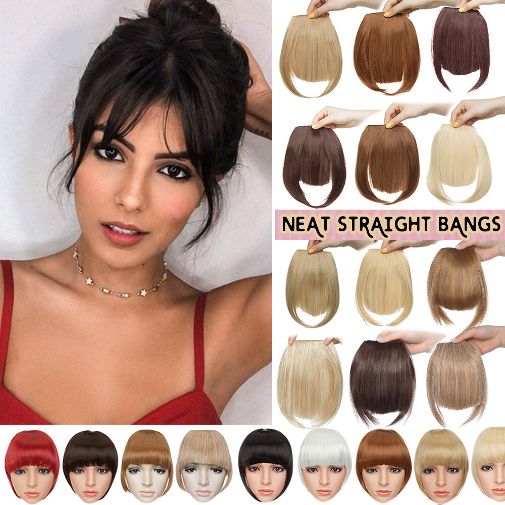 Straight Front Clip in Fringe Hairpiece Bangs Extensions Real Thick As Human US