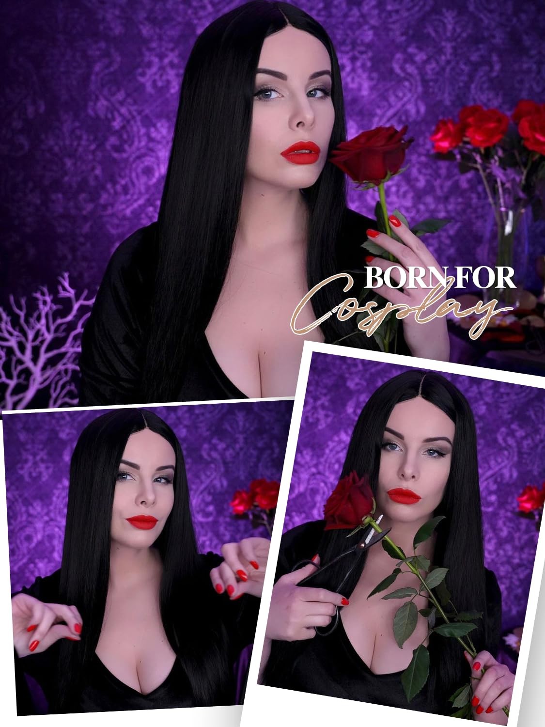 Long Black Wigs Straight Black Hair Dye Wig for Women Middle Part Synthetic H…