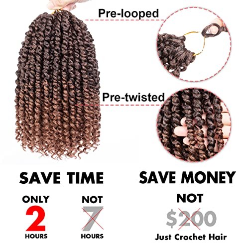 8 Packs Ombre Brown Passion Twist Hair 10 Inch Pre 10 Inch (Pack of 8) T30#