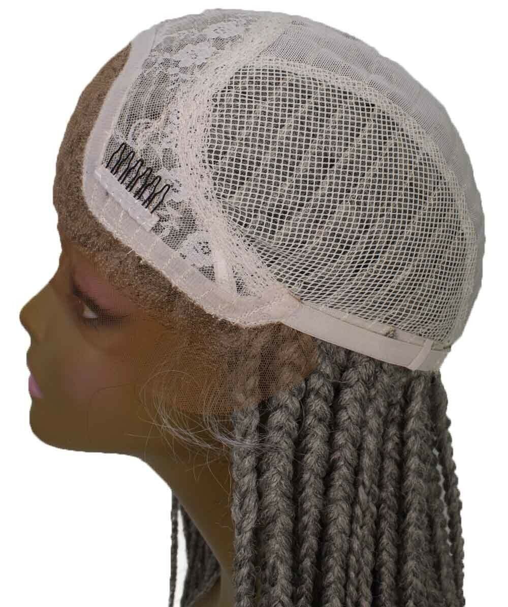 LUXLUXE Uyai Straight 23″ 4X4 Hand-Tied Lace Braided Wig,BLT-0122, Grey
