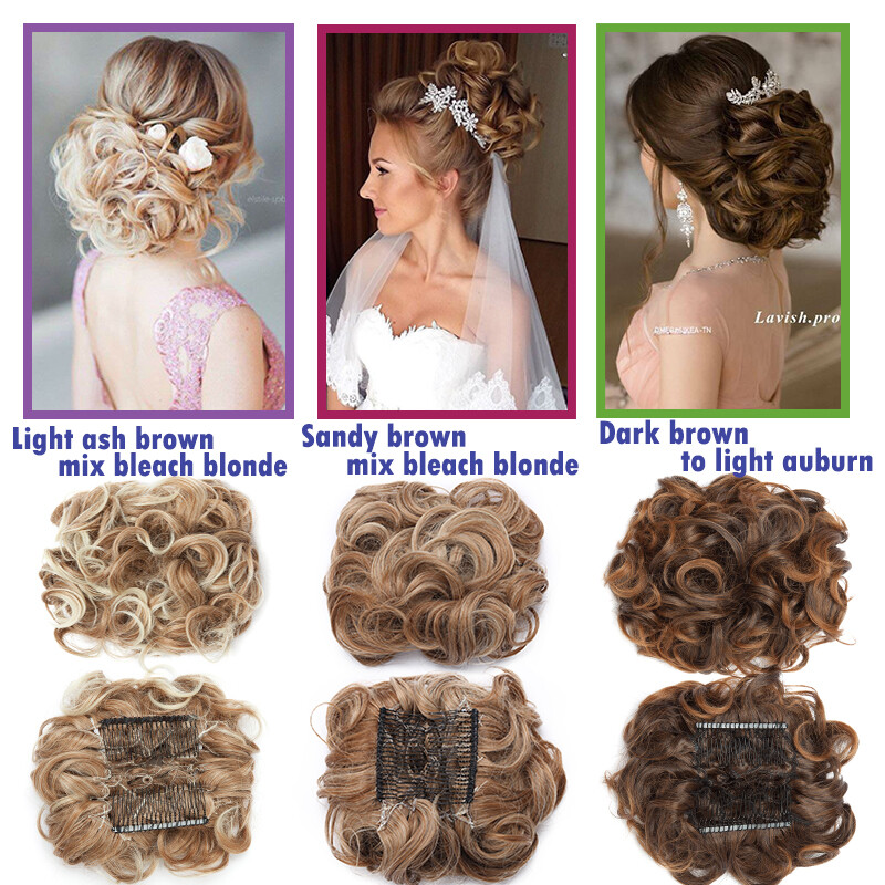 100% Real THICK Chignon Curly Messy Bun Updo Cover Clip in Hair Piece Extensions