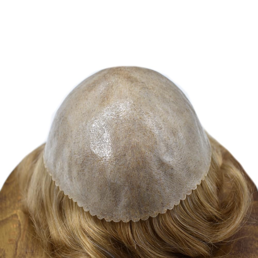 Mens Toupee Human Hair Systems Full Poly Thin Skin Hair Piece Replacement System