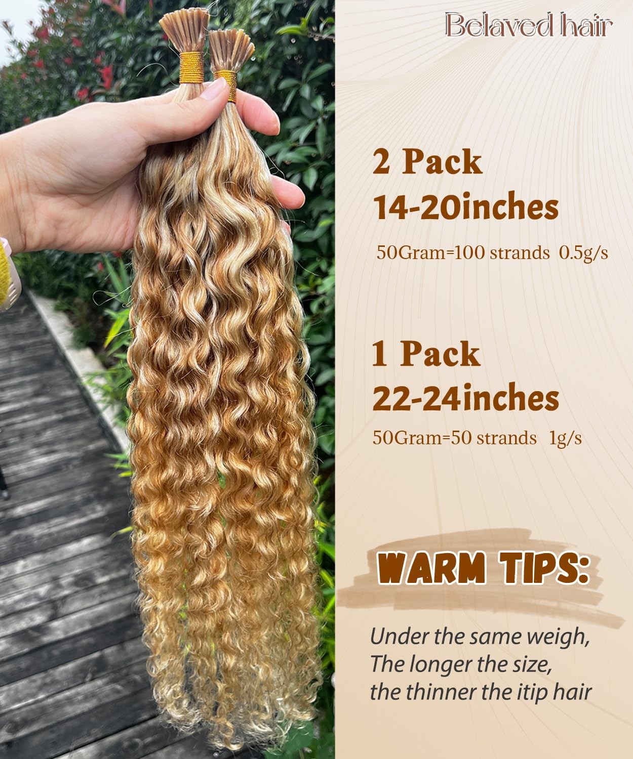 Belaved Water Wave I Tip Hair Extensions Human Hair Curly Keratin Cold Fusion