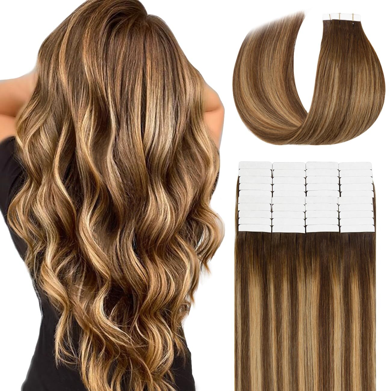LacerHair Brown to Caramel Blonde Human Hair Ext 18” 100g 40pcs R#4- 4/27
